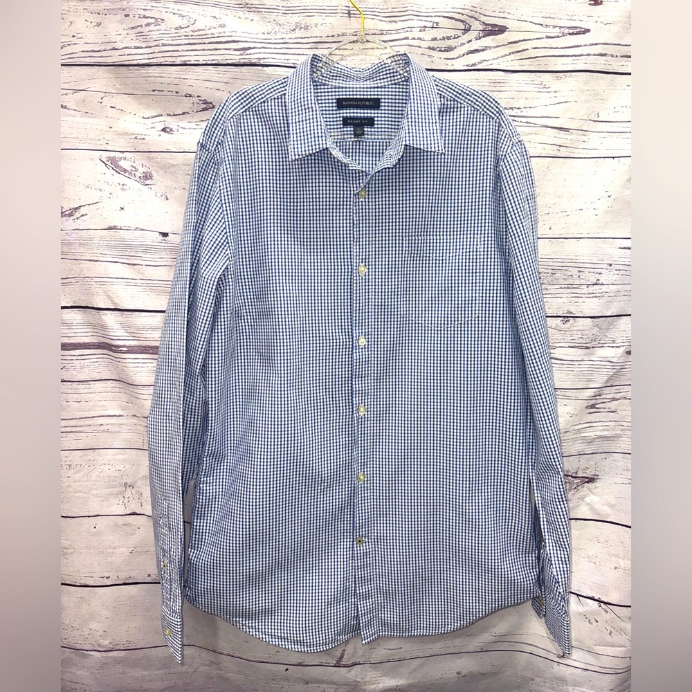 Banana Republic Grant Fit Men's Blue Checkered Shirt Size Large